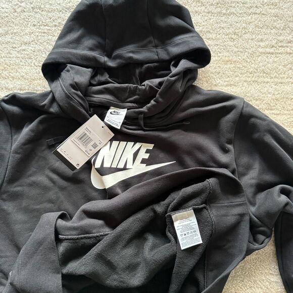 NEW NIKE women's Plus Size black fleece hoodie sweatshirt front pockets - Picture 2 of 6